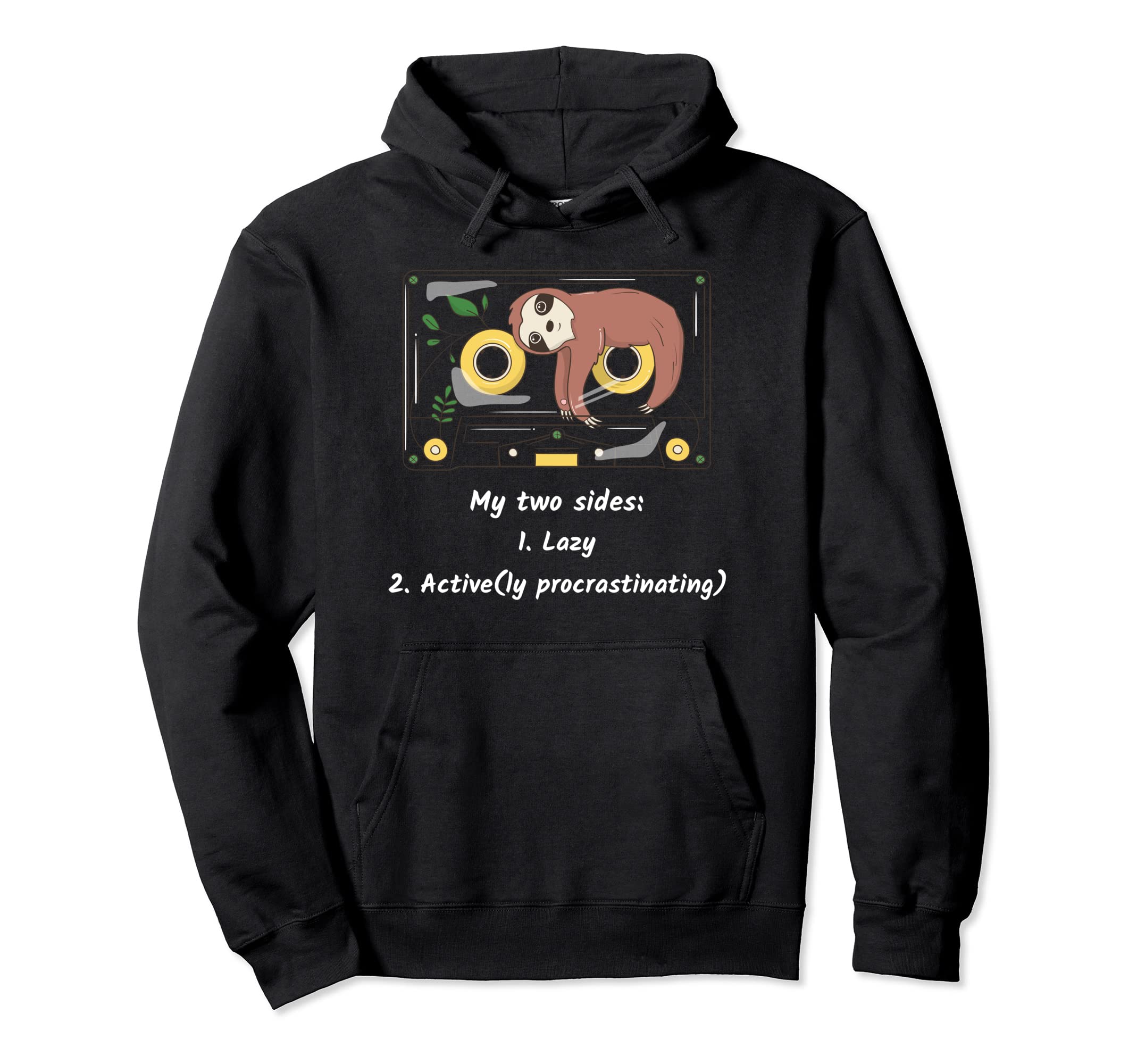 Lazy Procrastinating Sloth Cassette Hoodie - Novelty Apparel for Adults - T-Shirt, Sweatshirt, Hoodie