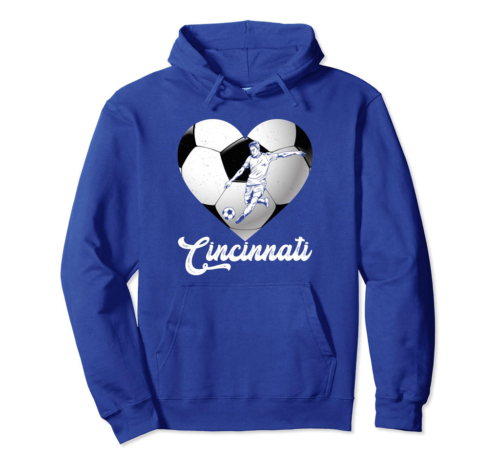 Cincinnati Soccer Heart Distressed Hoodie - Aesthetic Graphic Unisex - T-Shirt, Sweatshirt, Hoodie