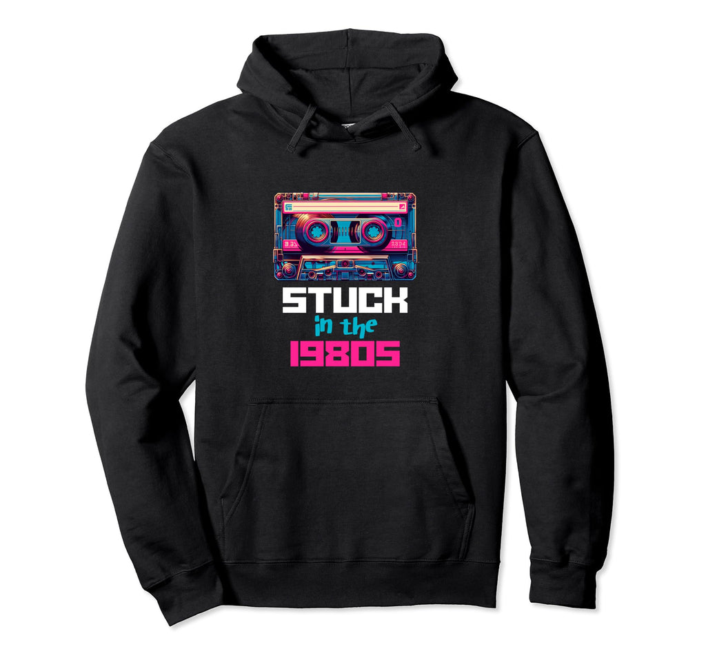 Stuck 80S Synthwave Aesthetic Dj Hoodie - Custom Art Print Men Women - T-Shirt, Sweatshirt, Hoodie