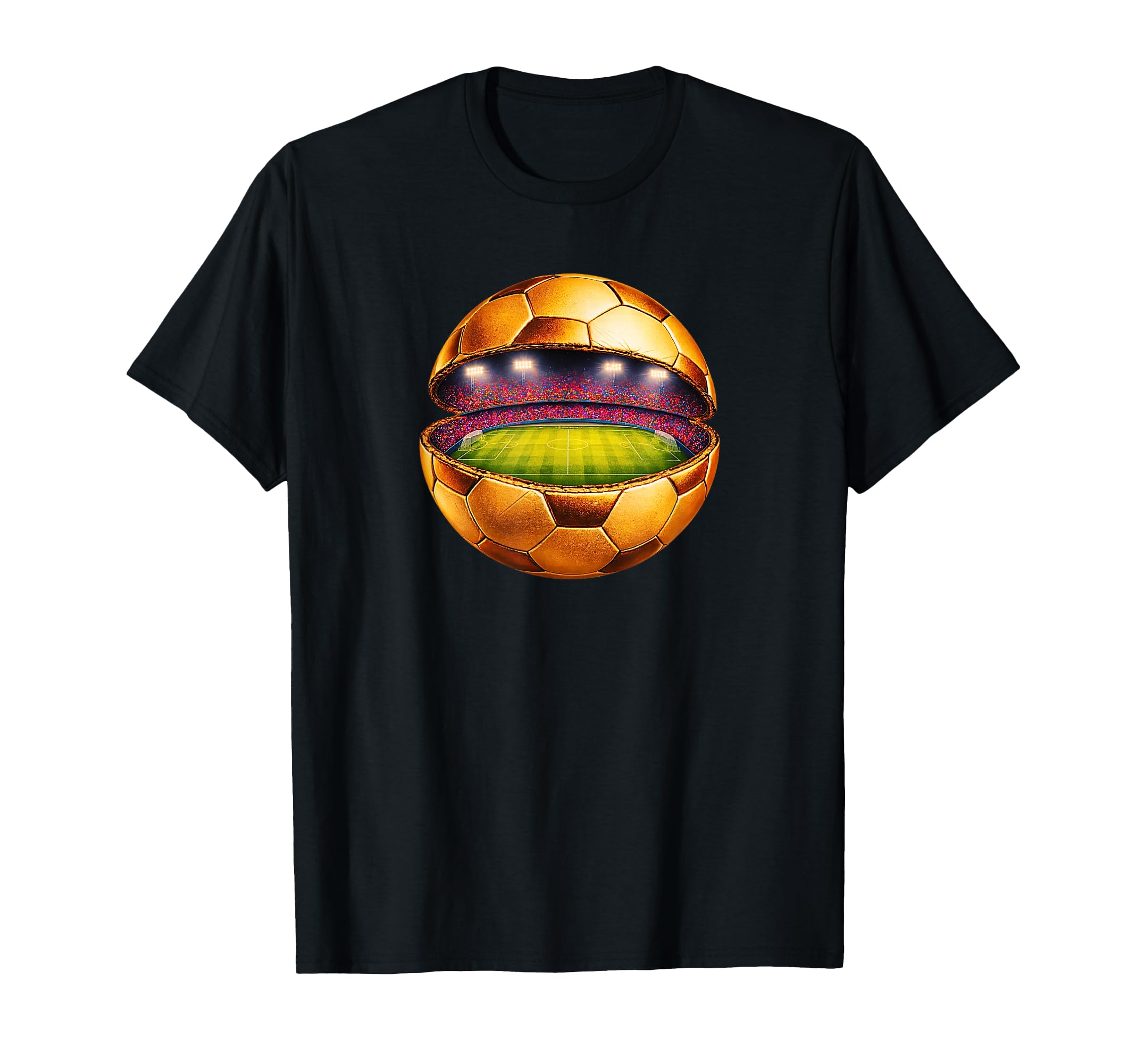 Gold Soccer Stadium Inside Ball Soccer T-Shirt - Graphic Print for Adults - T-Shirt, Sweatshirt, Hoodie