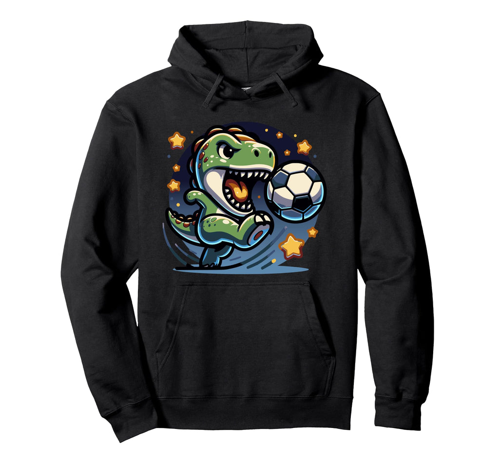 T Rex Dinosaur Kicking Soccer Ball Hoodie - Fun Novelty Design Men Women - T-Shirt, Sweatshirt, Hoodie