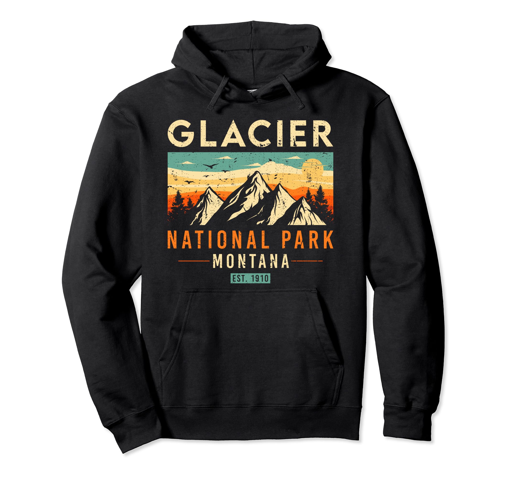 Glacier Est 1910 Montana National Park Hoodie - Unique Graphic for Adults - T-Shirt, Sweatshirt, Hoodie