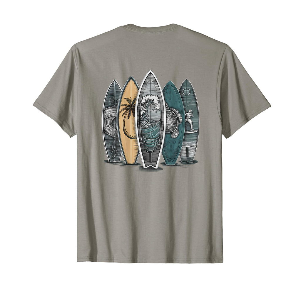 Back Surfing Tropical Surfboards Surfboard T-Shirt - Trendy Graphic Unisex - T-Shirt, Sweatshirt, Hoodie
