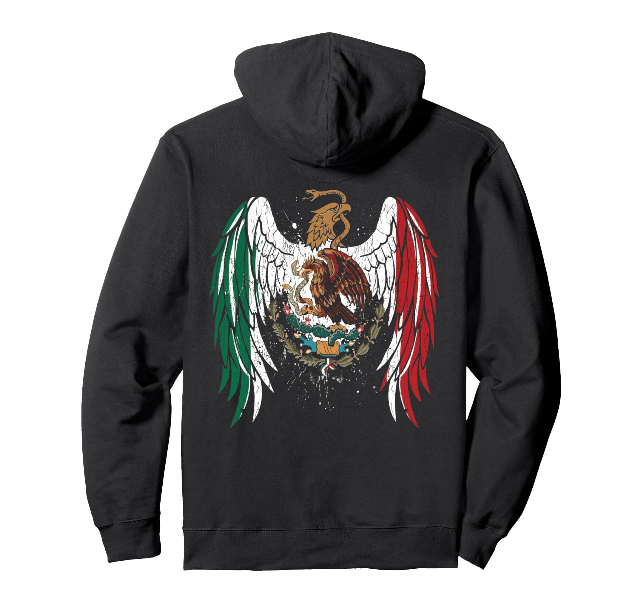 Mexican Eagle Wings Flag Distressed Pride Hoodie - Graphic Print Men Women - T-Shirt, Sweatshirt, Hoodie