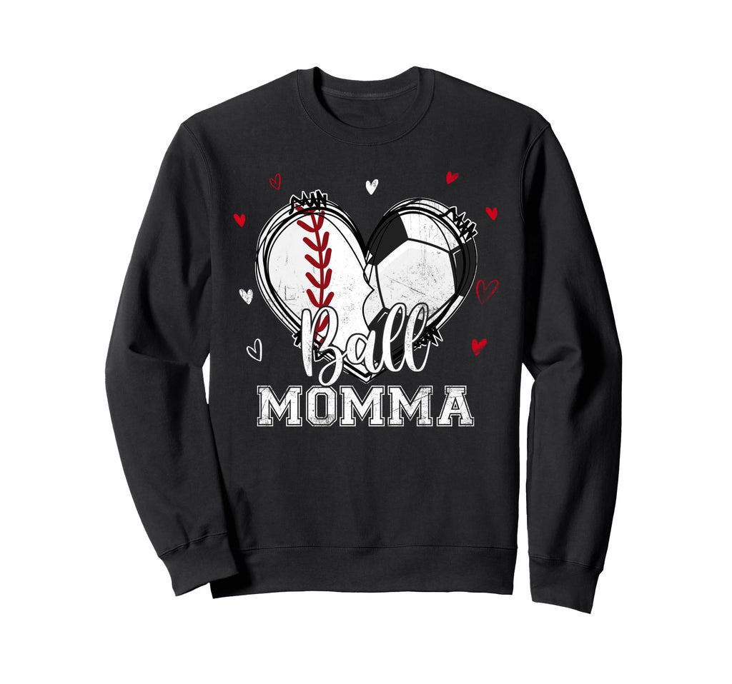Ball Momma Baseball Soccer Heart Sweatshirt - Minimalist Print Men Women - T-Shirt, Sweatshirt, Hoodie