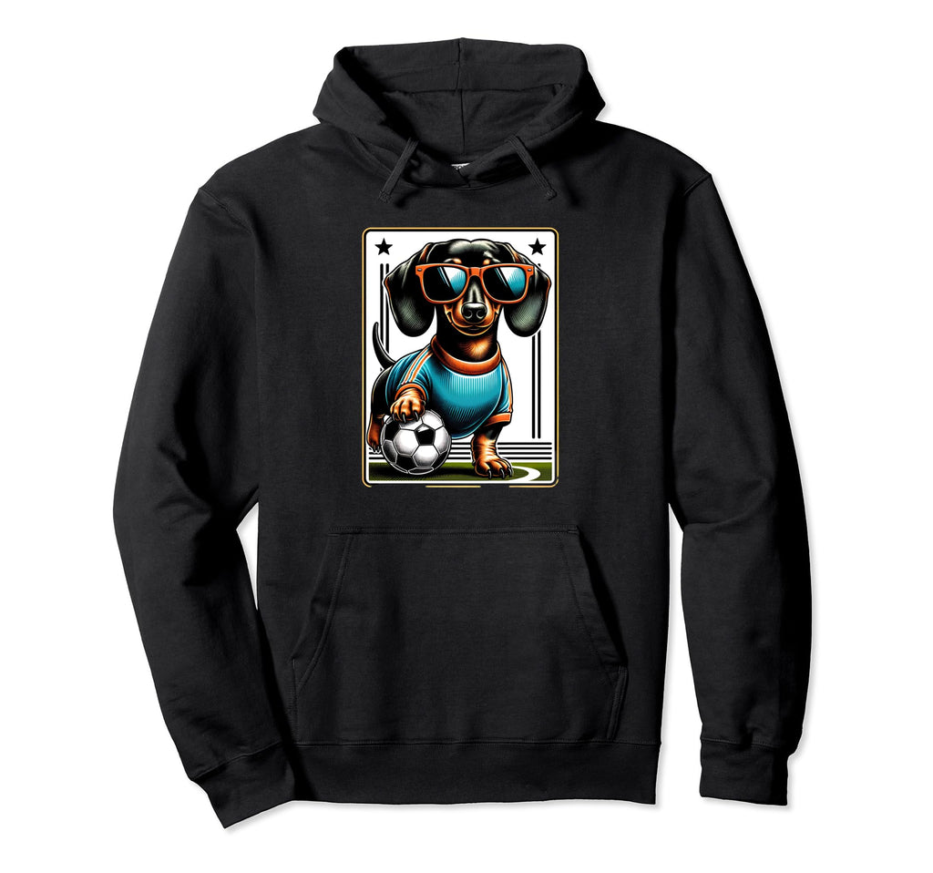 Dachshund Soccer Player Wiener Dog Funny Hoodie - Graphic Print for Adults - T-Shirt, Sweatshirt, Hoodie