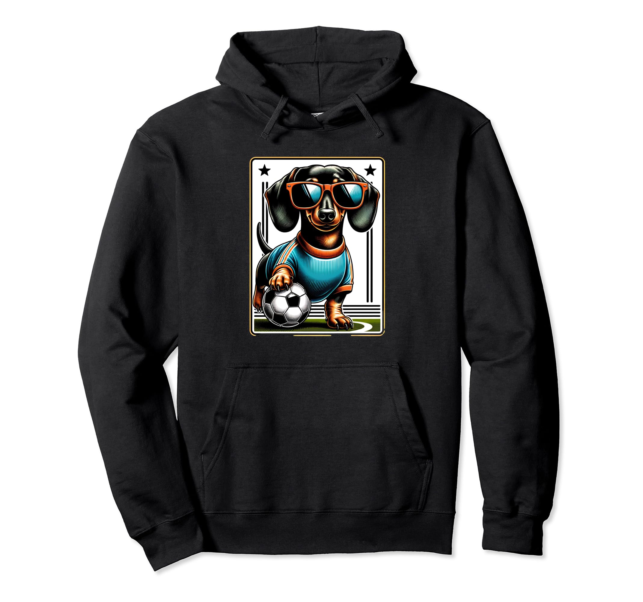 Dachshund Soccer Player Wiener Dog Funny Hoodie - Graphic Print for Adults - T-Shirt, Sweatshirt, Hoodie