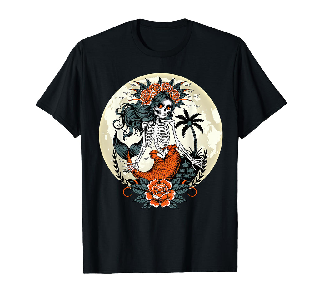 Mermaid Skeleton Traditional Tattoo Old T-Shirt - Minimalist Print Unisex - T-Shirt, Sweatshirt, Hoodie