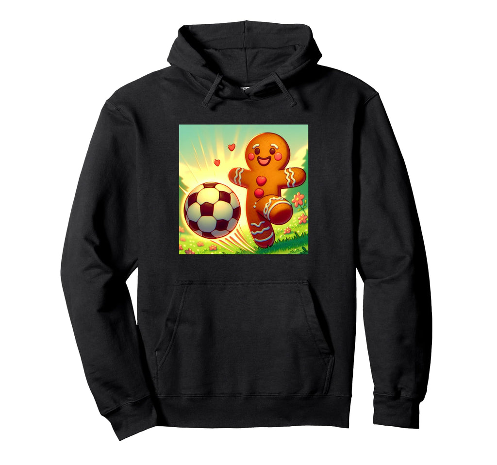 Gingerbread Kicking Soccer Ball Hoodie - Graphic Print Unisex - T-Shirt, Sweatshirt, Hoodie
