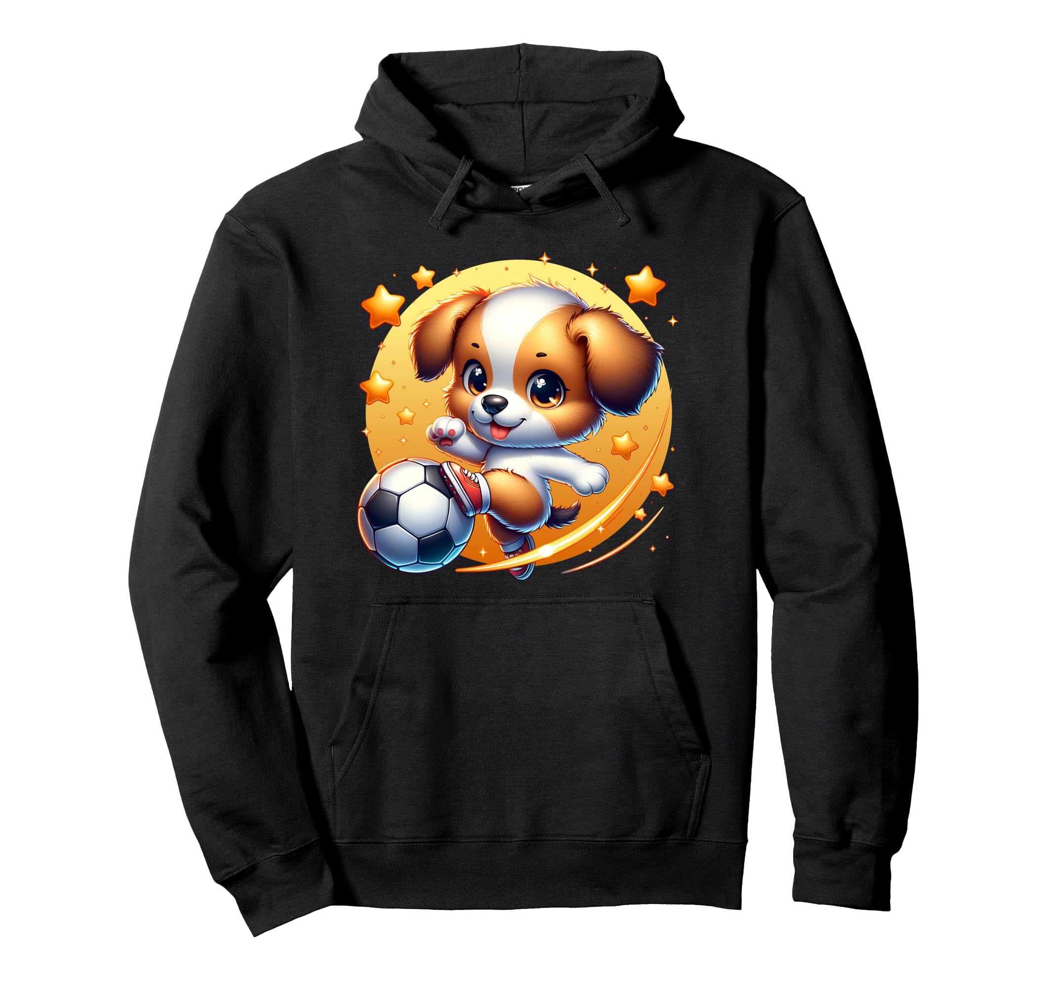 Puppy Dog Playing Soccer Kicking Ball Hoodie - Fun Novelty Design Men Women - T-Shirt, Sweatshirt, Hoodie