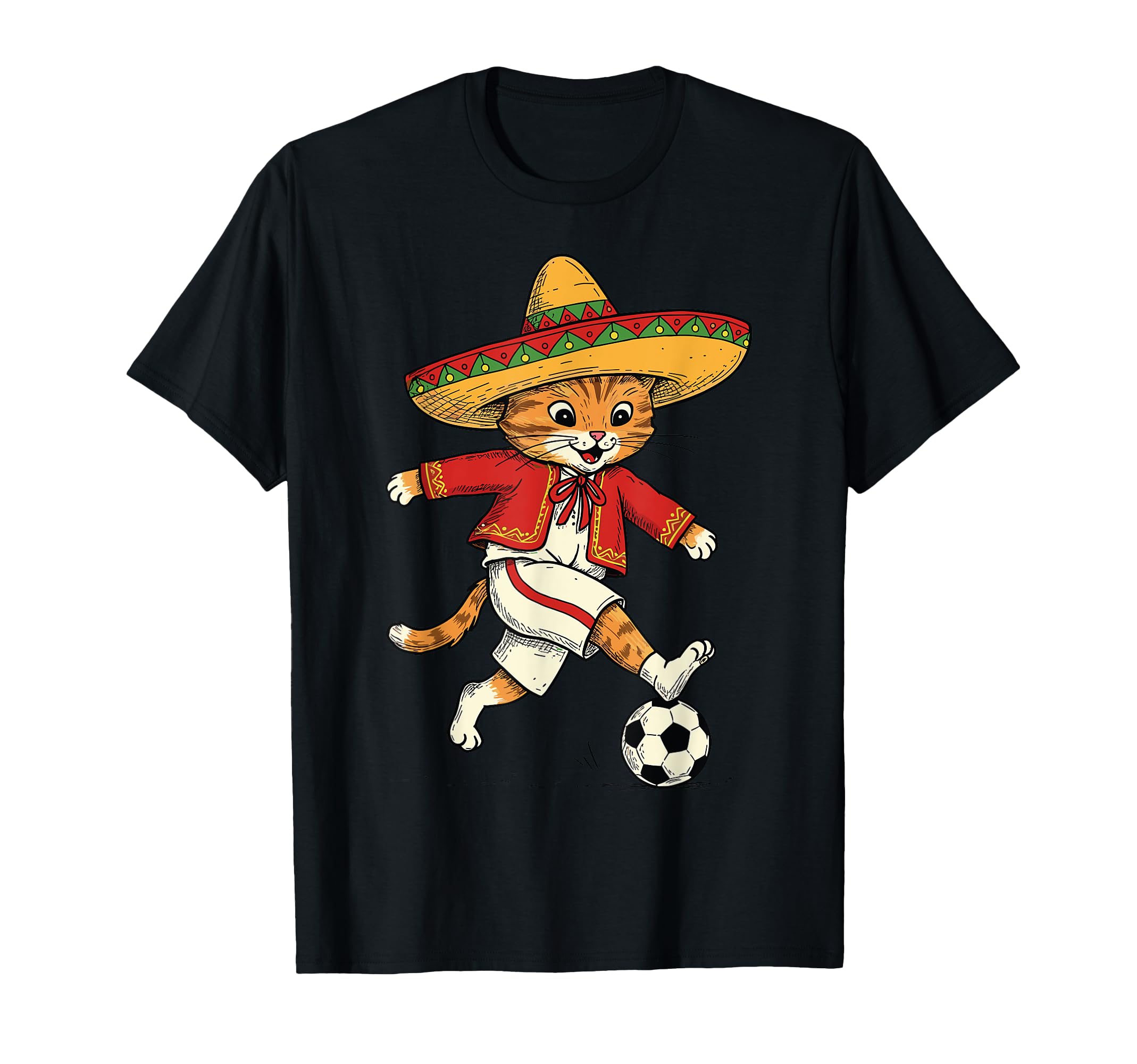 Mexican Soccer Cat Sombrero Football T-Shirt - Minimalist Print Men Women - T-Shirt, Sweatshirt, Hoodie