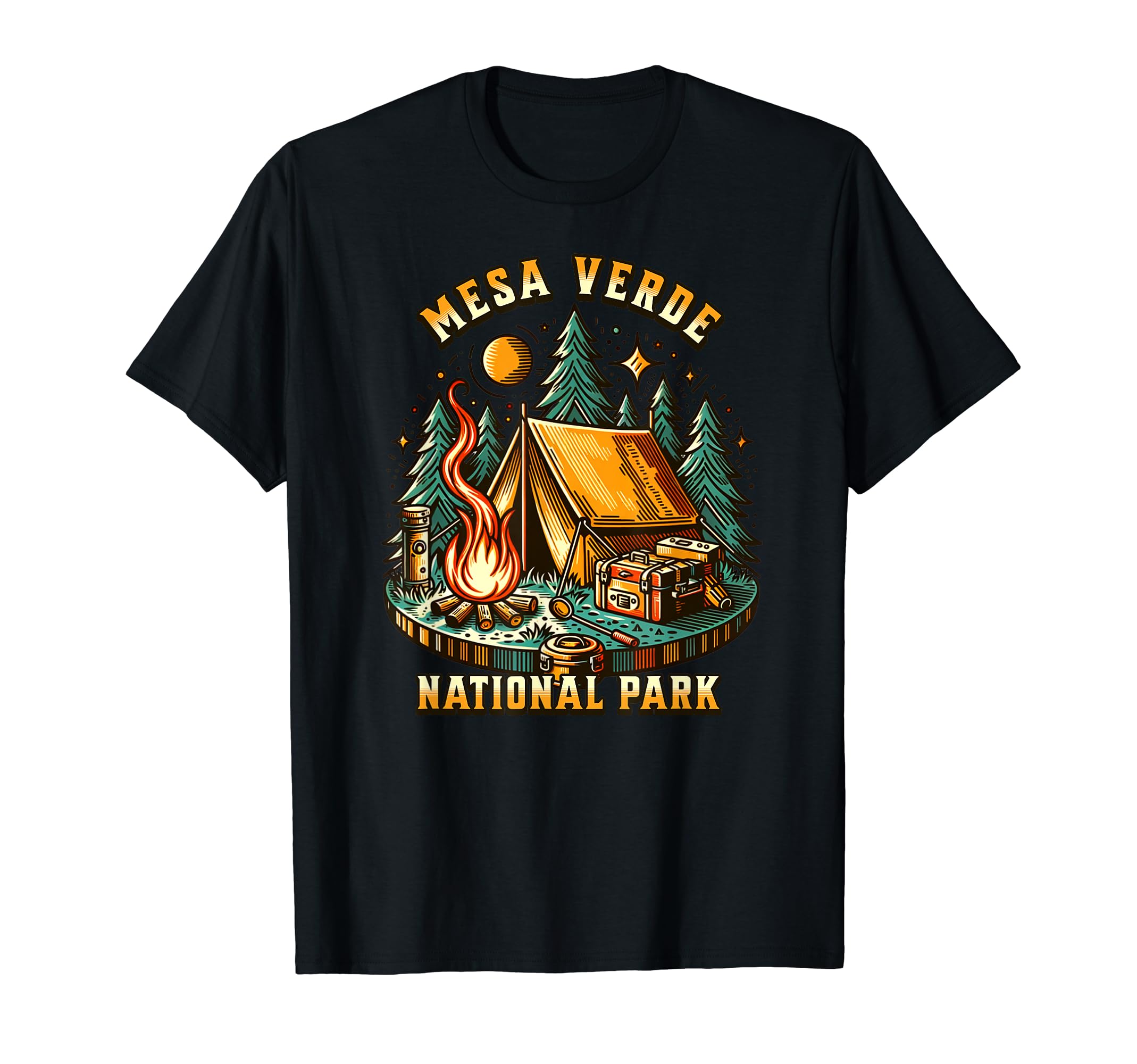 Camping Forest Tent Campfire Mesa T-Shirt - Novelty Apparel for Adults - T-Shirt, Sweatshirt, Hoodie