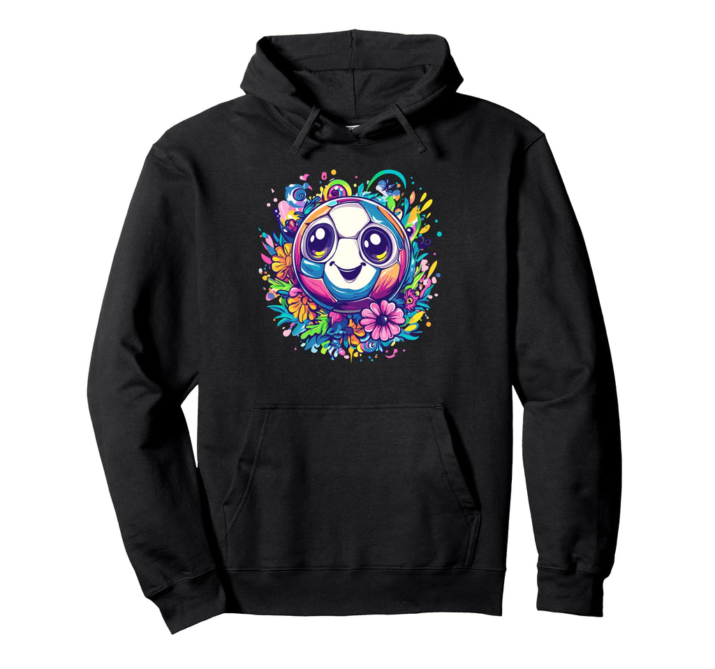 Smiling Soccer Ball Flowers Sports Hoodie - Aesthetic Graphic for Adults - T-Shirt, Sweatshirt, Hoodie