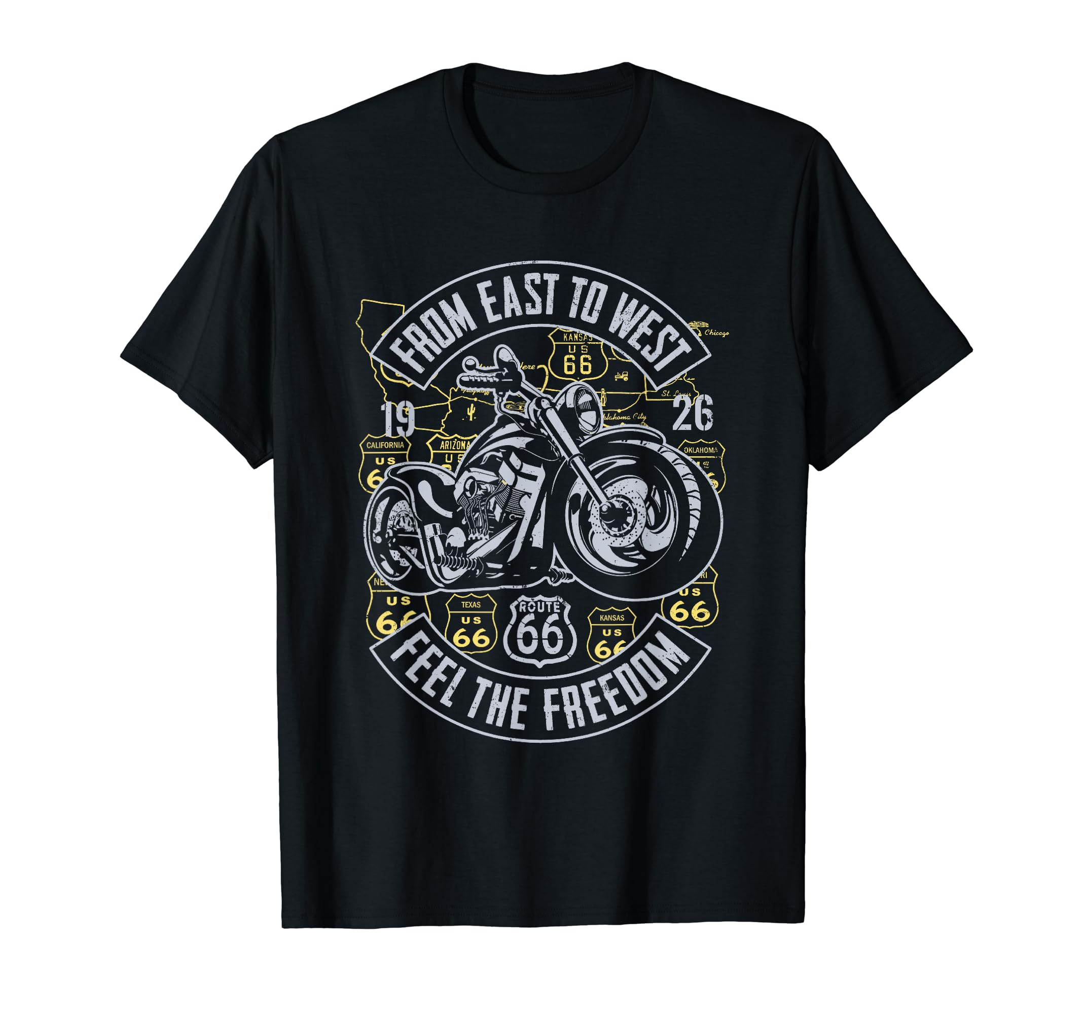 Route 66 From East To West Biker T-Shirt - Custom Art Print Men Women - T-Shirt, Sweatshirt, Hoodie