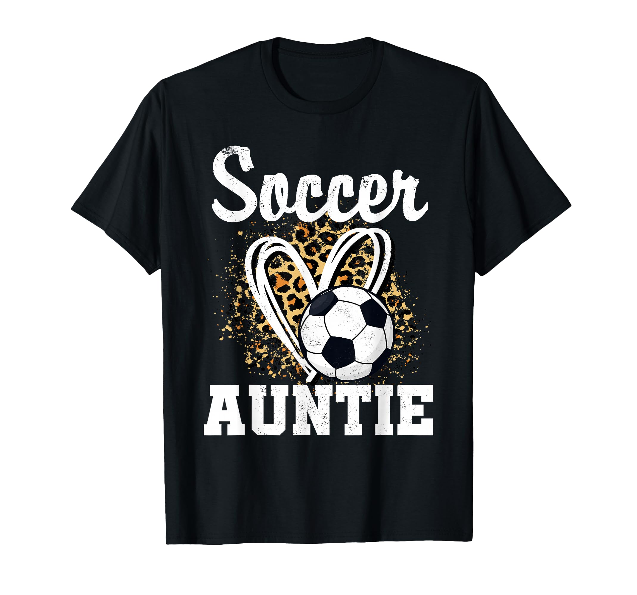 Soccer Auntie Leopard Heart Matching T-Shirt - Novelty Apparel Unisex - T-Shirt, Sweatshirt, Hoodie