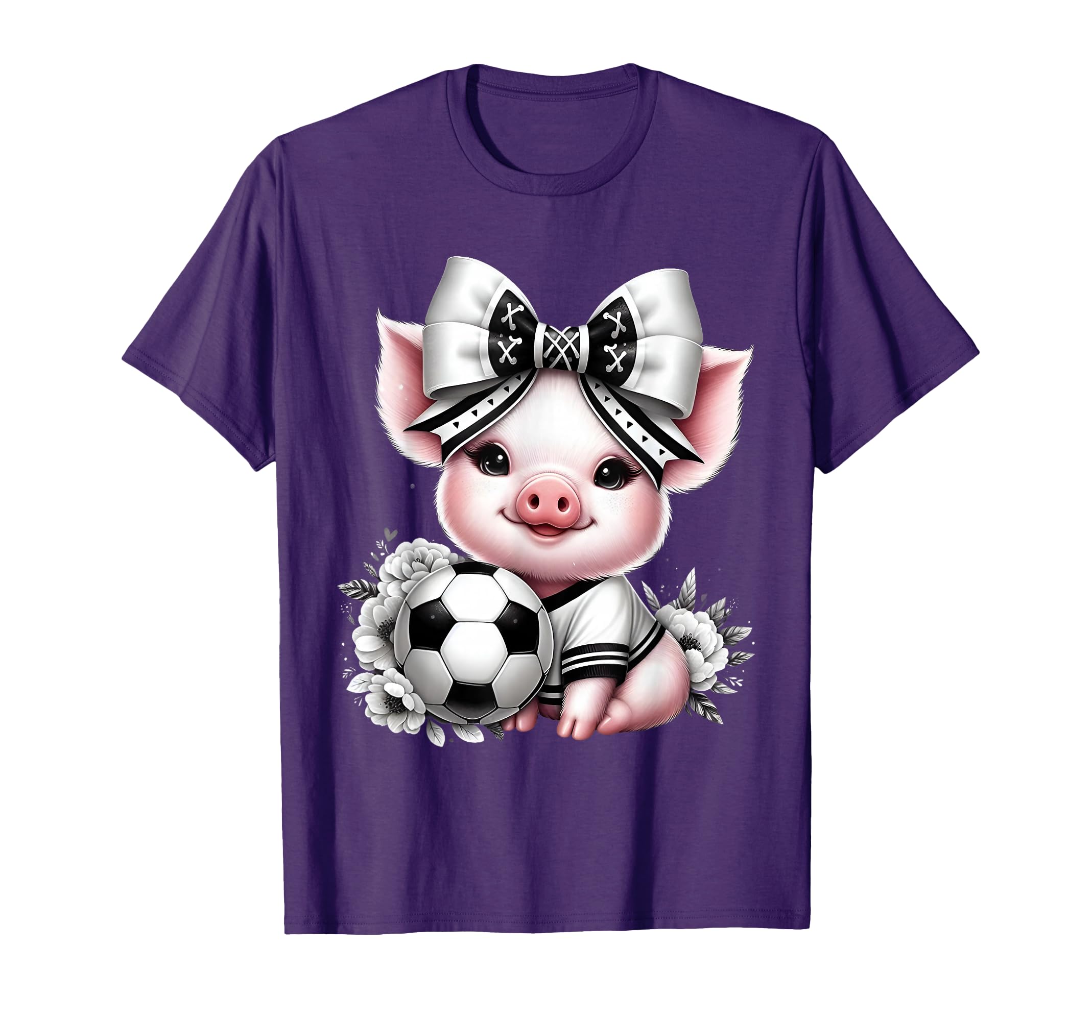 Pig Black White Soccer Coquette Bow T-Shirt - Custom Art Print for Adults - T-Shirt, Sweatshirt, Hoodie