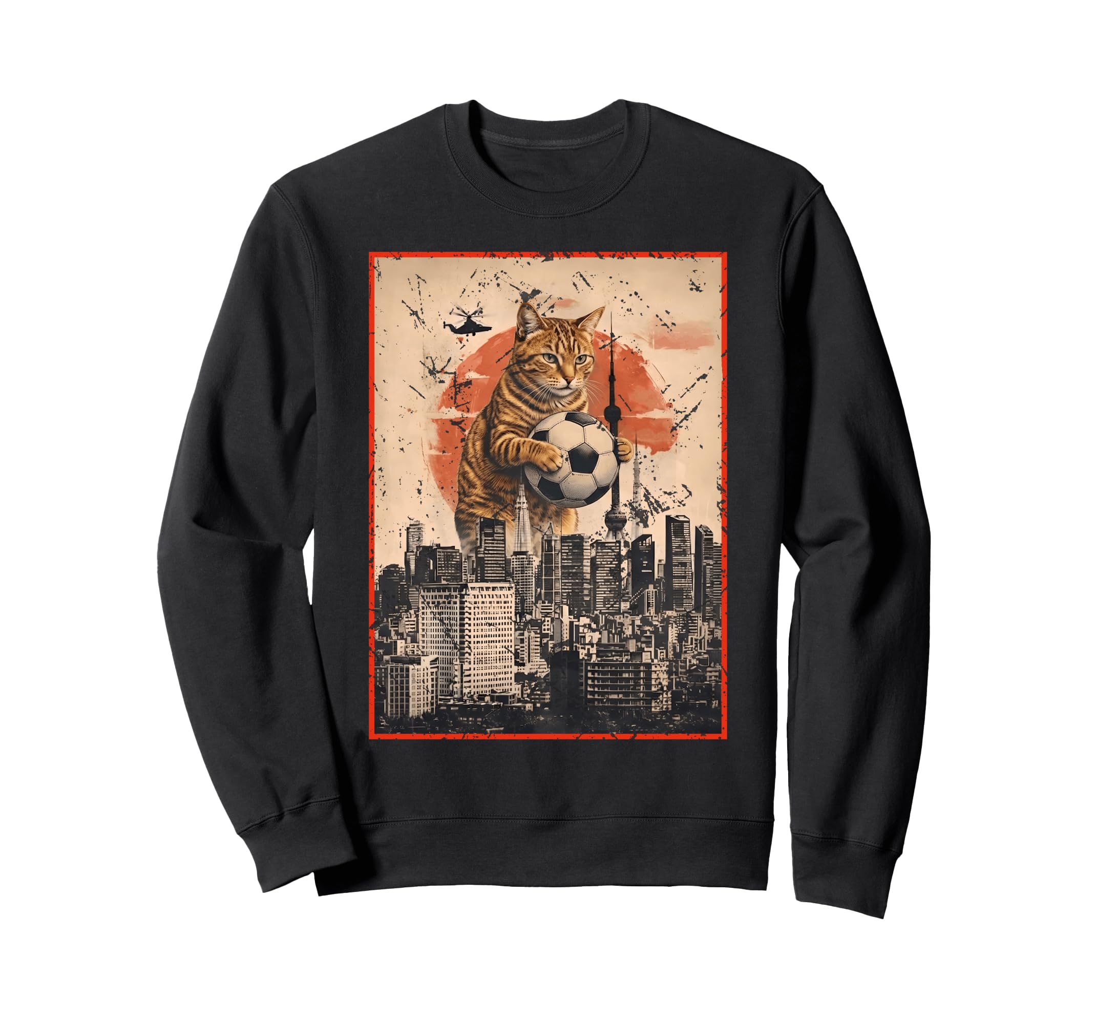 Funny Soccer Ball Giant Cat Japanese Sweatshirt - Unique Graphic Men Women - T-Shirt, Sweatshirt, Hoodie