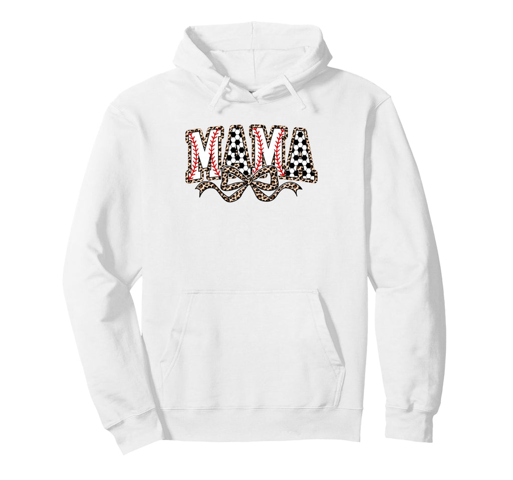 Leopard Baseball Soccer Mama Bow Soccer Hoodie - Unique Graphic Unisex - T-Shirt, Sweatshirt, Hoodie