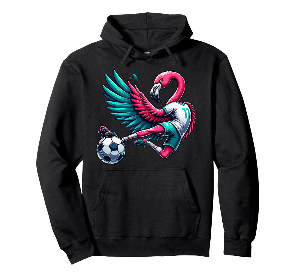 Flamingo Football Striker 11 Kicking Hoodie - Aesthetic Graphic Unisex - T-Shirt, Sweatshirt, Hoodie