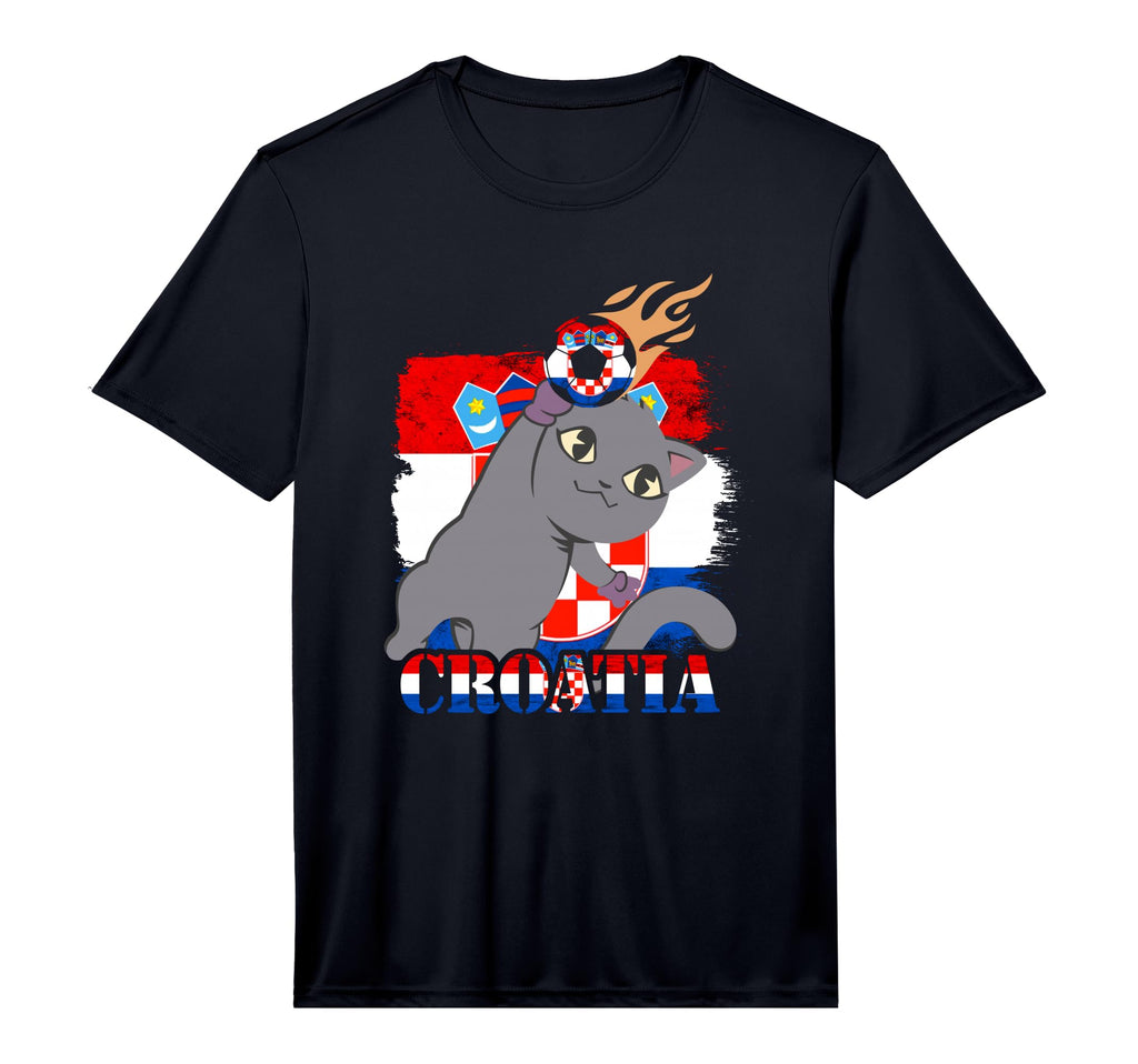 Croatian Flag Cat Croatian Soccer T-Shirt - Fun Novelty Design for Adults - T-Shirt, Sweatshirt, Hoodie
