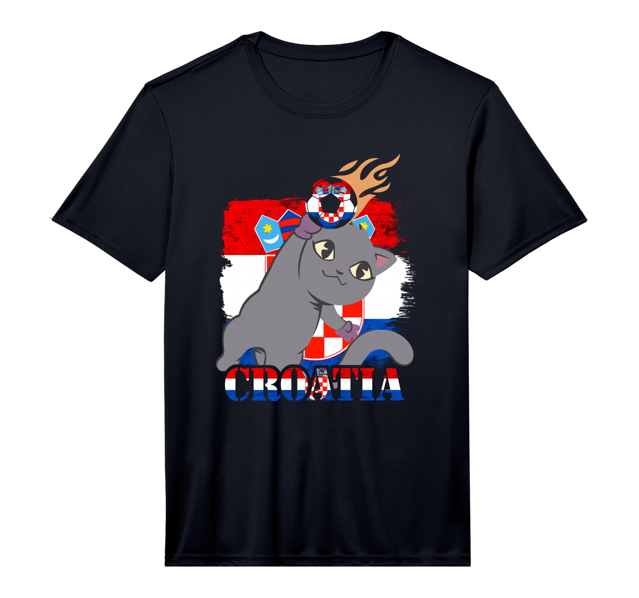Croatian Flag Cat Croatian Soccer T-Shirt - Fun Novelty Design for Adults - T-Shirt, Sweatshirt, Hoodie