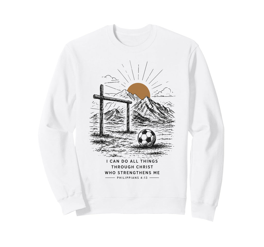 Christian Soccer Bible Verse Sweatshirt - Graphic Print for Adults - T-Shirt, Sweatshirt, Hoodie