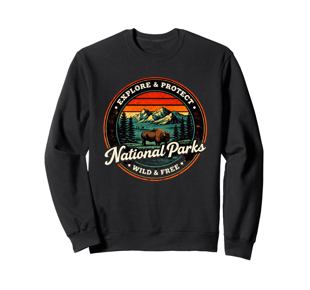 Explore And Protect National Parks Bison Sweatshirt - Graphic Print Unisex - T-Shirt, Sweatshirt, Hoodie