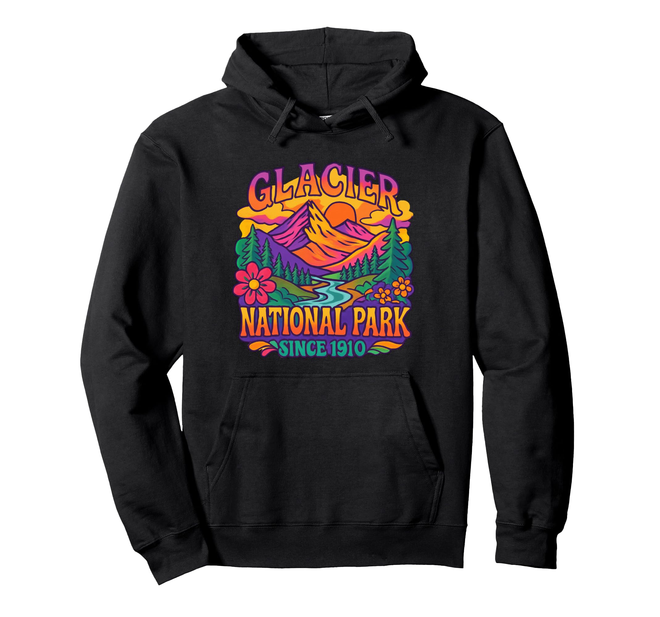 Glacier National Park 70S Hoodie - Graphic Print Unisex - T-Shirt, Sweatshirt, Hoodie