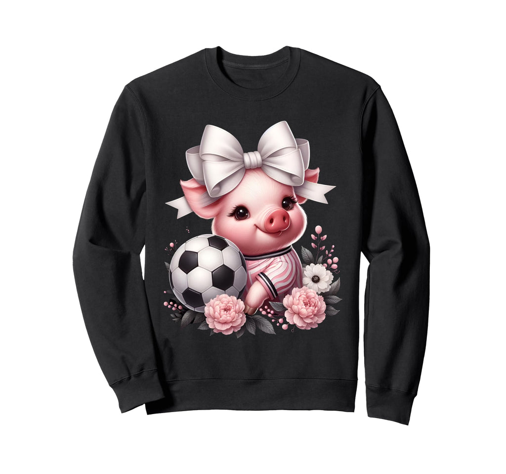 Pig White Coquette Bow Soccer Pig Sweatshirt - Trendy Graphic Men Women - T-Shirt, Sweatshirt, Hoodie