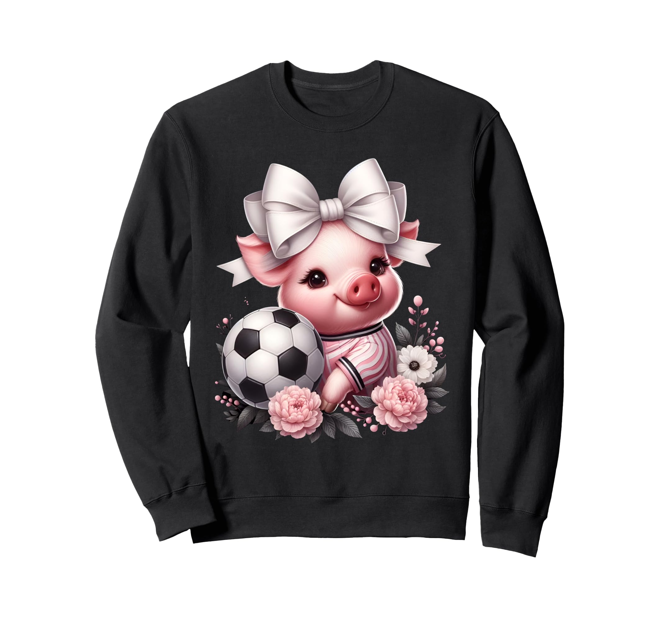 Pig White Coquette Bow Soccer Pig Sweatshirt - Trendy Graphic Men Women - T-Shirt, Sweatshirt, Hoodie