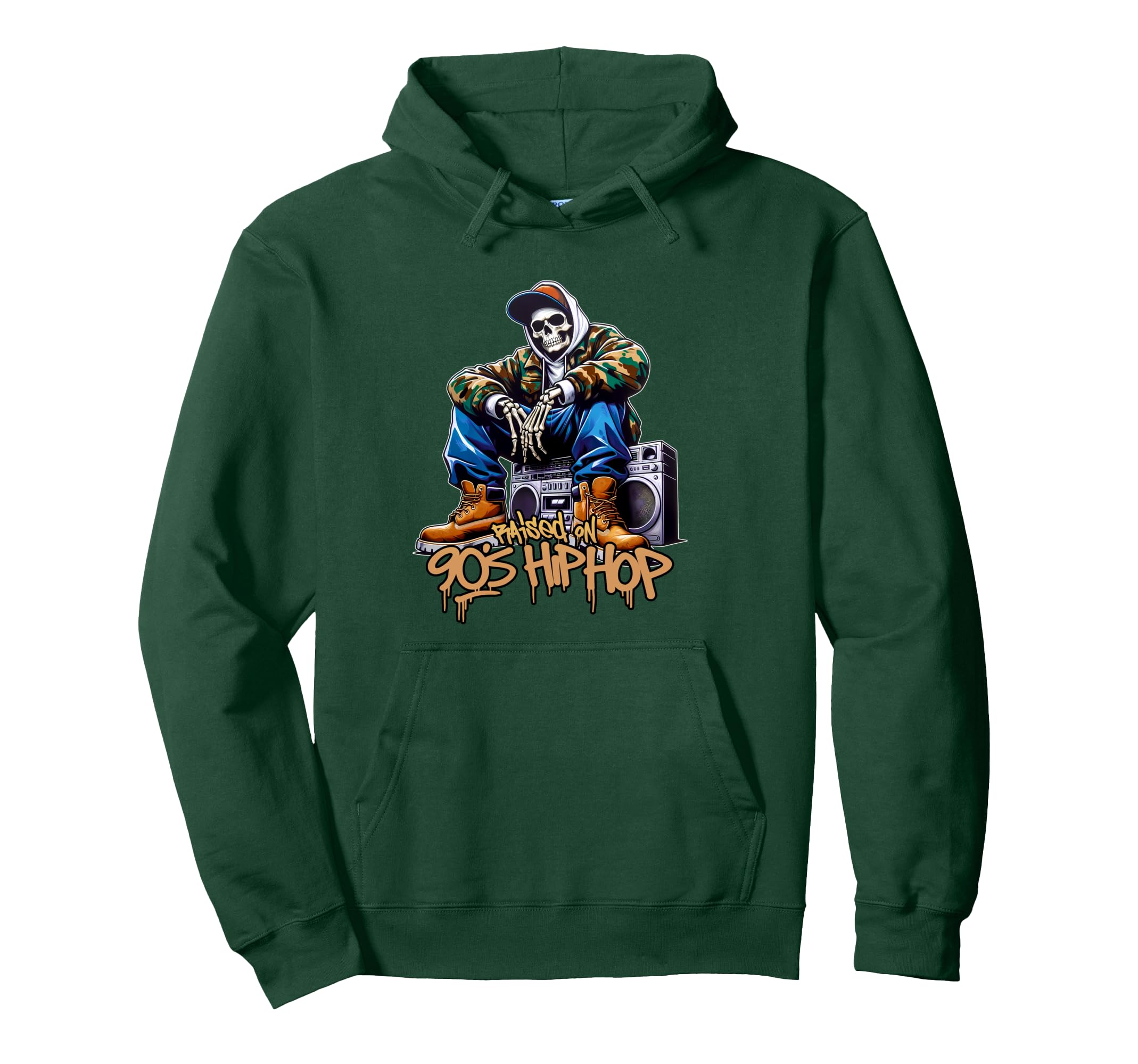 Raised 90S Hip Hop Camo Dope Skeleton Hoodie - Graphic Print for Adults - T-Shirt, Sweatshirt, Hoodie