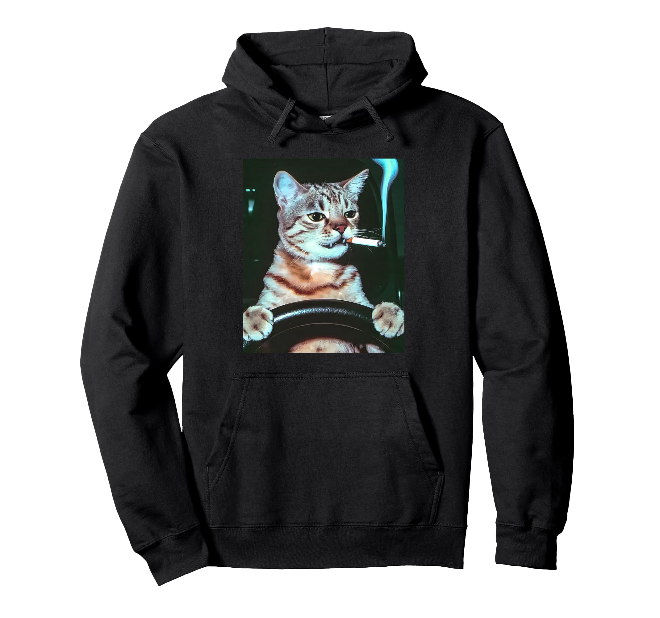 Cat Smoking Driving Grunge Kitty Edgy Hoodie - Fun Novelty Design Unisex - T-Shirt, Sweatshirt, Hoodie