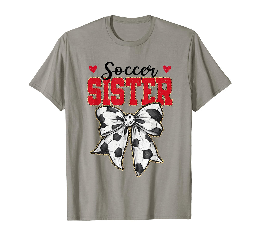 Soccer Sister Bow Leopard Soccer T-Shirt - Minimalist Print for Adults - T-Shirt, Sweatshirt, Hoodie