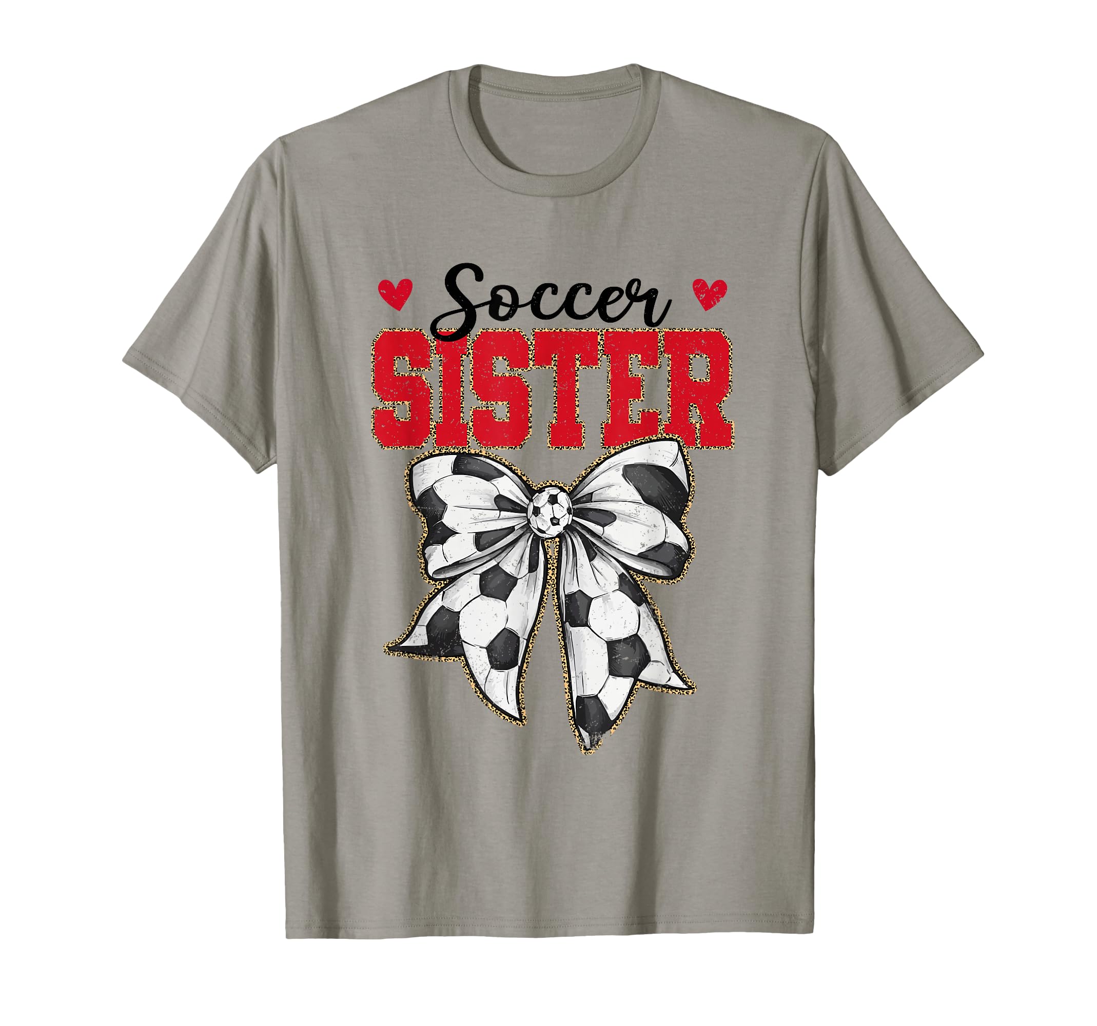 Soccer Sister Bow Leopard Soccer T-Shirt - Minimalist Print for Adults - T-Shirt, Sweatshirt, Hoodie