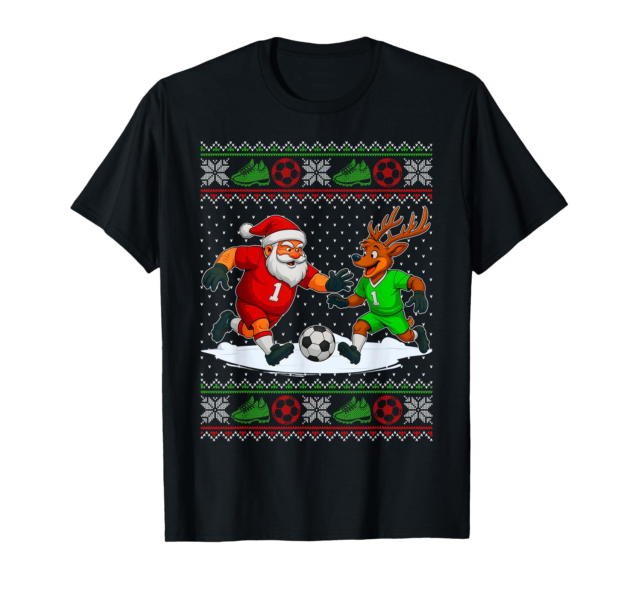 Reindeers Playing Soccer Ugly T-Shirt - Graphic Print Unisex - T-Shirt, Sweatshirt, Hoodie