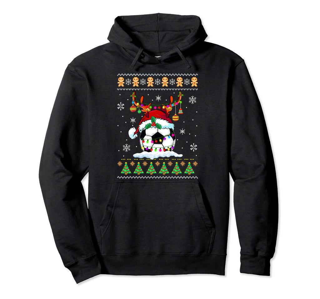 Soccer Ball Reindeer Santa Hat Hoodie - Casual Everyday Wear Men Women - T-Shirt, Sweatshirt, Hoodie