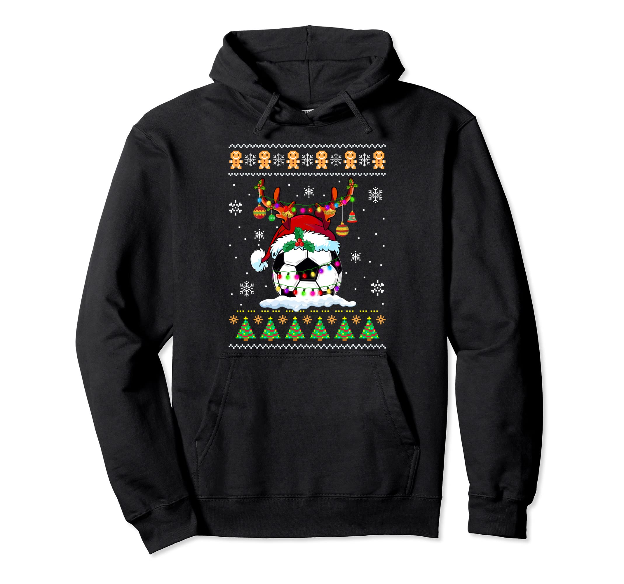 Soccer Ball Reindeer Santa Hat Hoodie - Casual Everyday Wear Men Women - T-Shirt, Sweatshirt, Hoodie