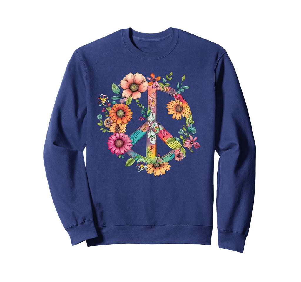 Pretty 60S Peace Love Floral Peace Sweatshirt - Trendy Graphic for Adults - T-Shirt, Sweatshirt, Hoodie