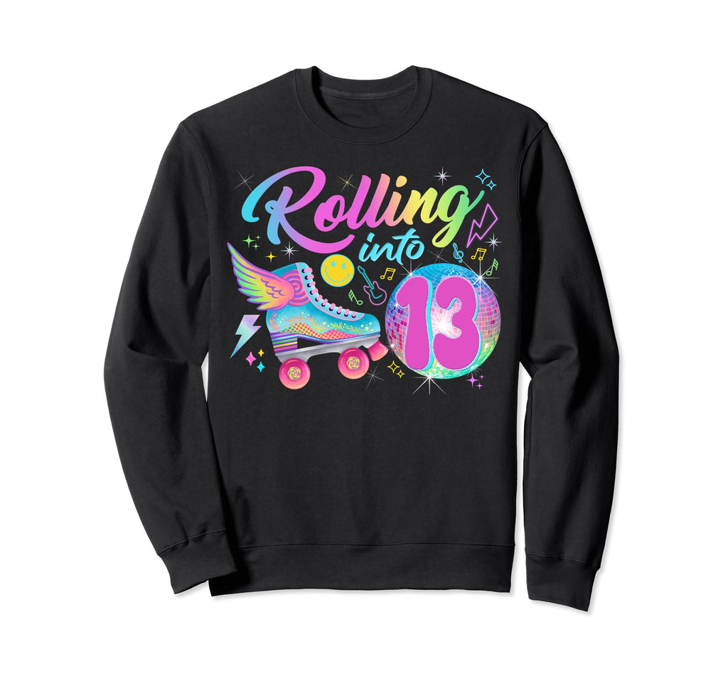 Roller Skates Birthday Disco Ball Party Sweatshirt - Unique Graphic Unisex - T-Shirt, Sweatshirt, Hoodie