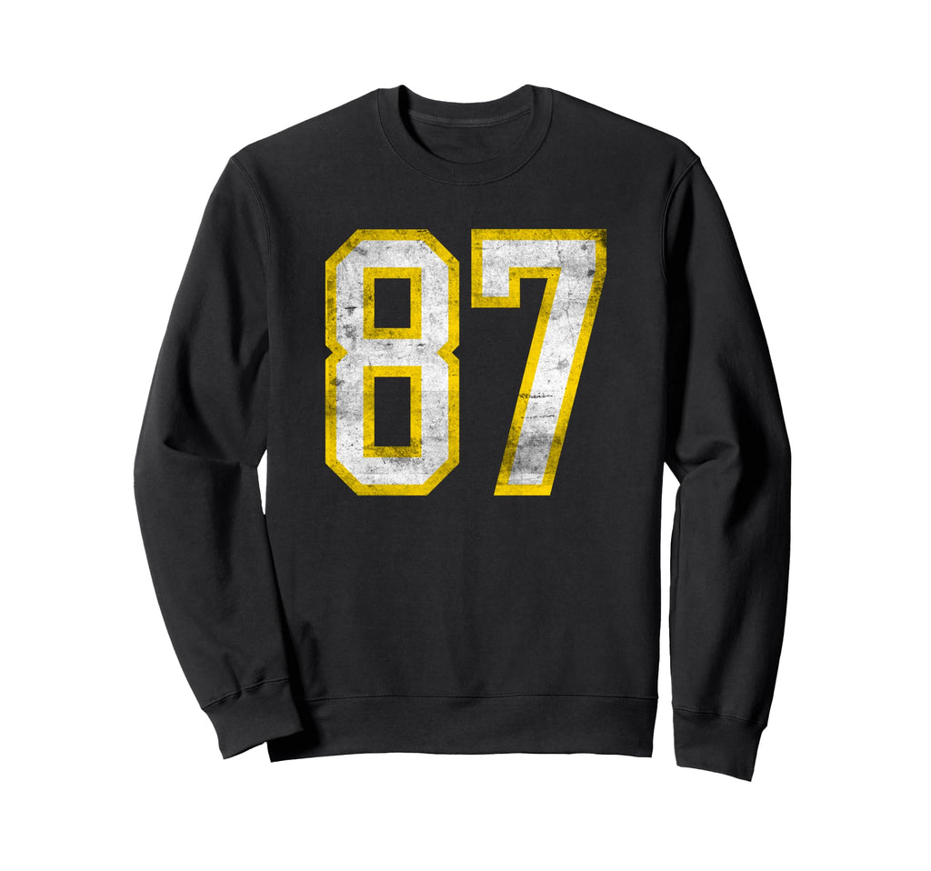 Number 87 Distressed Varsity Number Sweatshirt - Graphic Print for Adults - T-Shirt, Sweatshirt, Hoodie