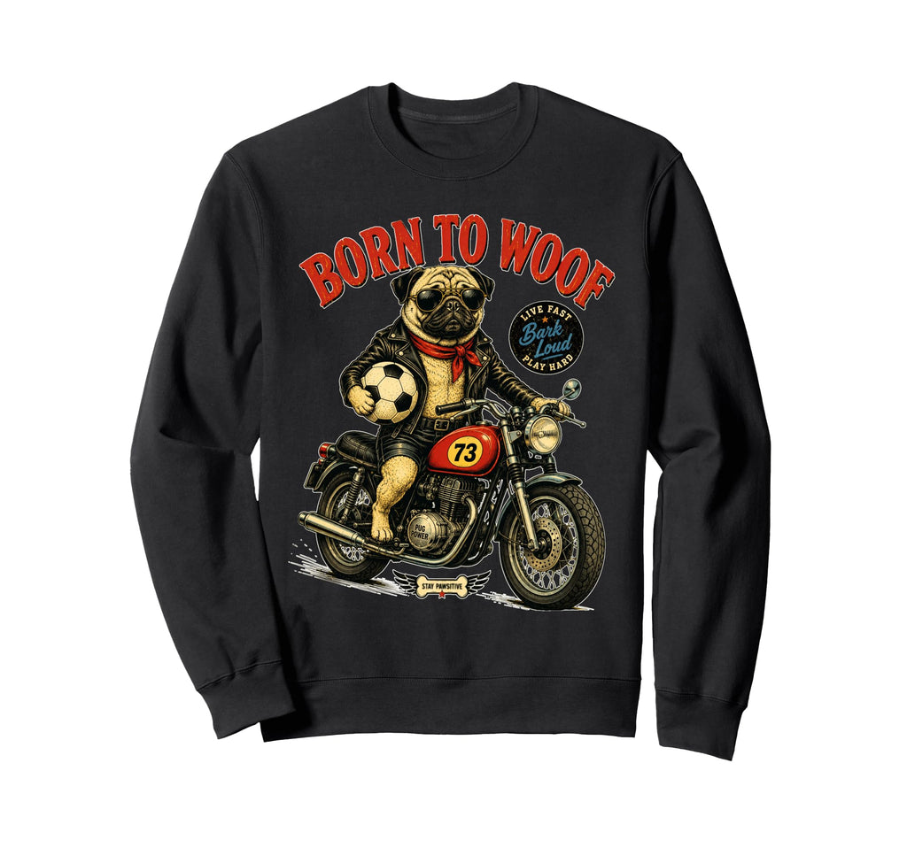 Pug Dog Motorbike Love Footbal Sweatshirt - Minimalist Print Men Women - T-Shirt, Sweatshirt, Hoodie