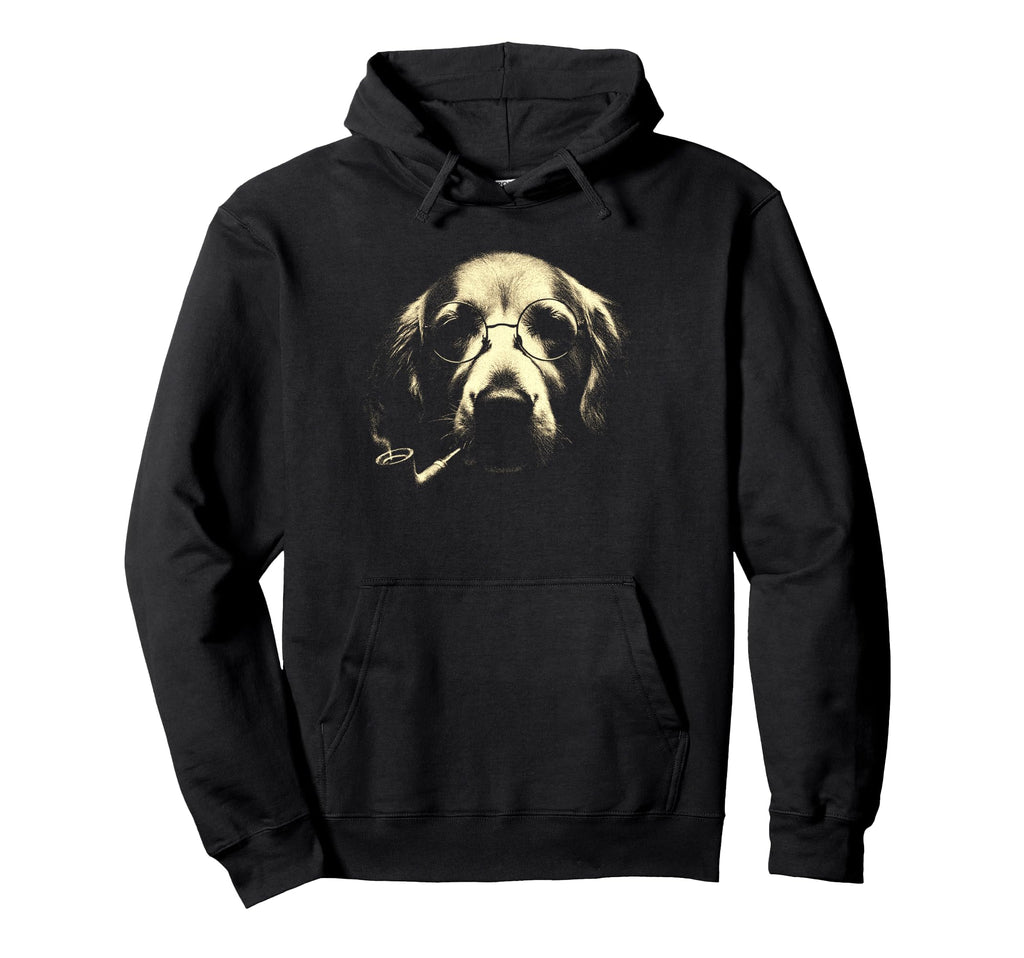 Golden Retriever Glasses Smoking Pipe Hoodie - Minimalist Print for Adults - T-Shirt, Sweatshirt, Hoodie