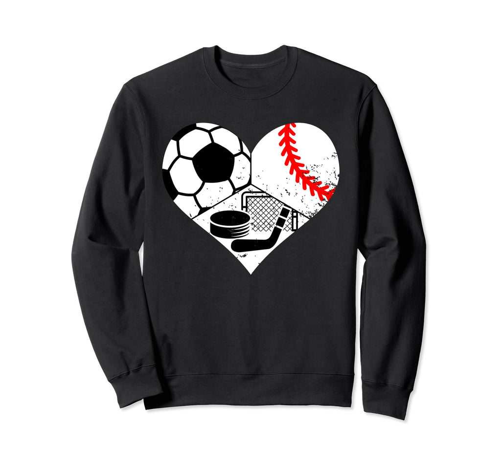 Soccer Baseball Hockey Heart Sweatshirt - Aesthetic Graphic for Adults - T-Shirt, Sweatshirt, Hoodie