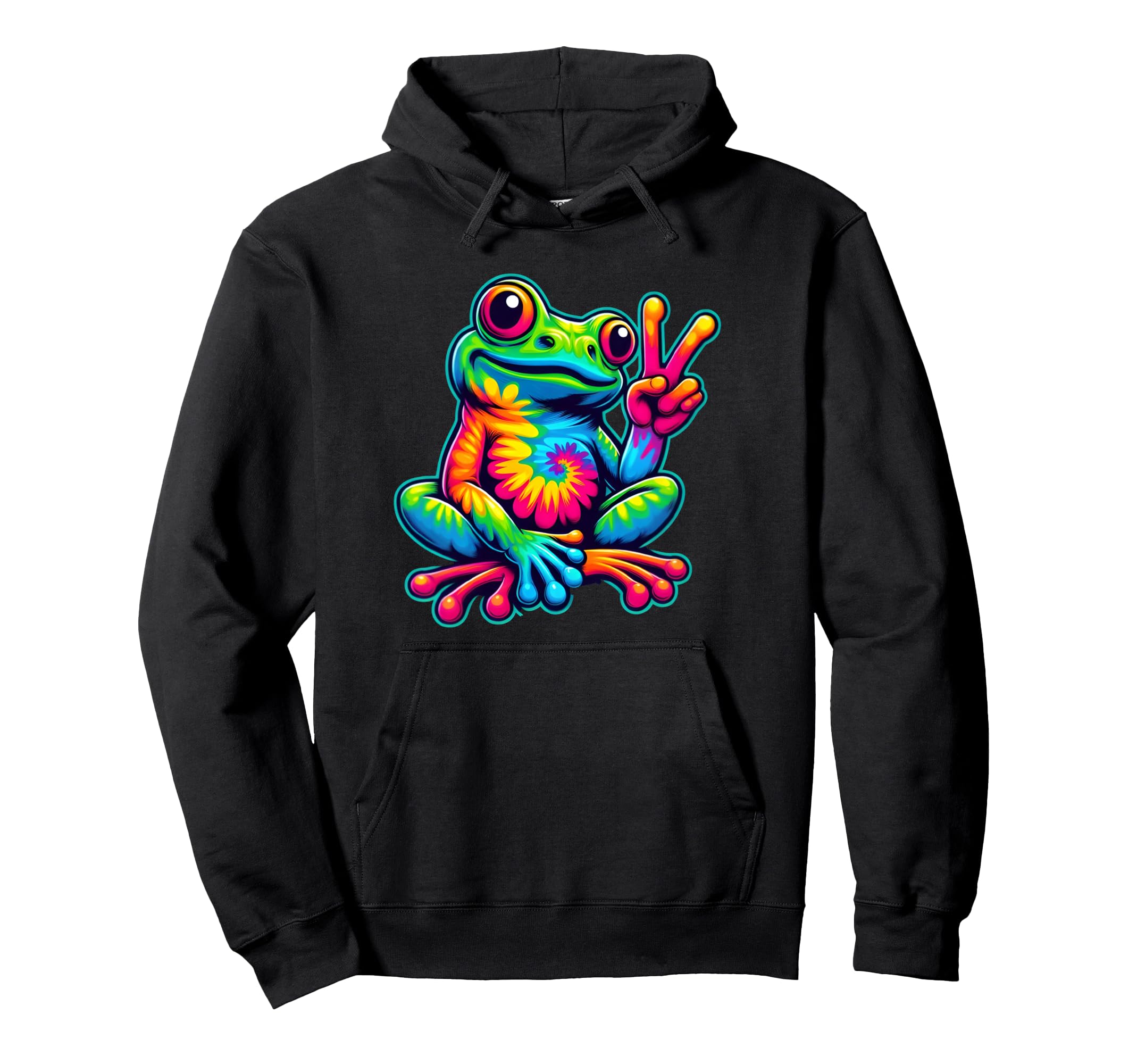 Tie Dye Frog Peace Sign Hippie Frog Hoodie - Trendy Graphic for Adults - T-Shirt, Sweatshirt, Hoodie