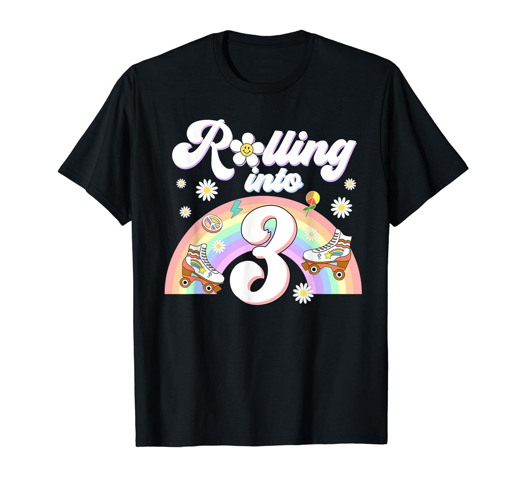 Rolling Into 3 Birthday Groovy 3Rd T-Shirt - Aesthetic Graphic for Adults - T-Shirt, Sweatshirt, Hoodie