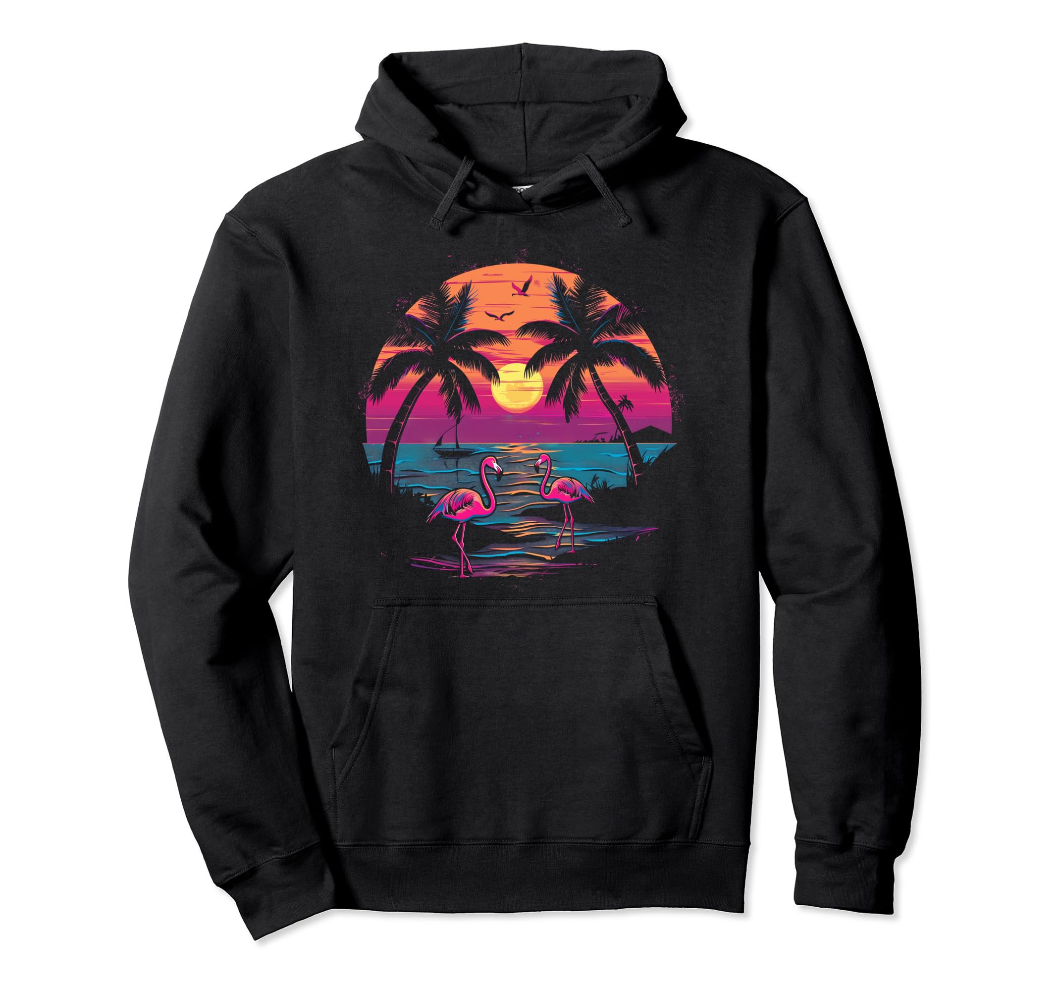 Flamingo Beach Sunset Surf Surfer Hoodie - Trendy Graphic Unisex - T-Shirt, Sweatshirt, Hoodie