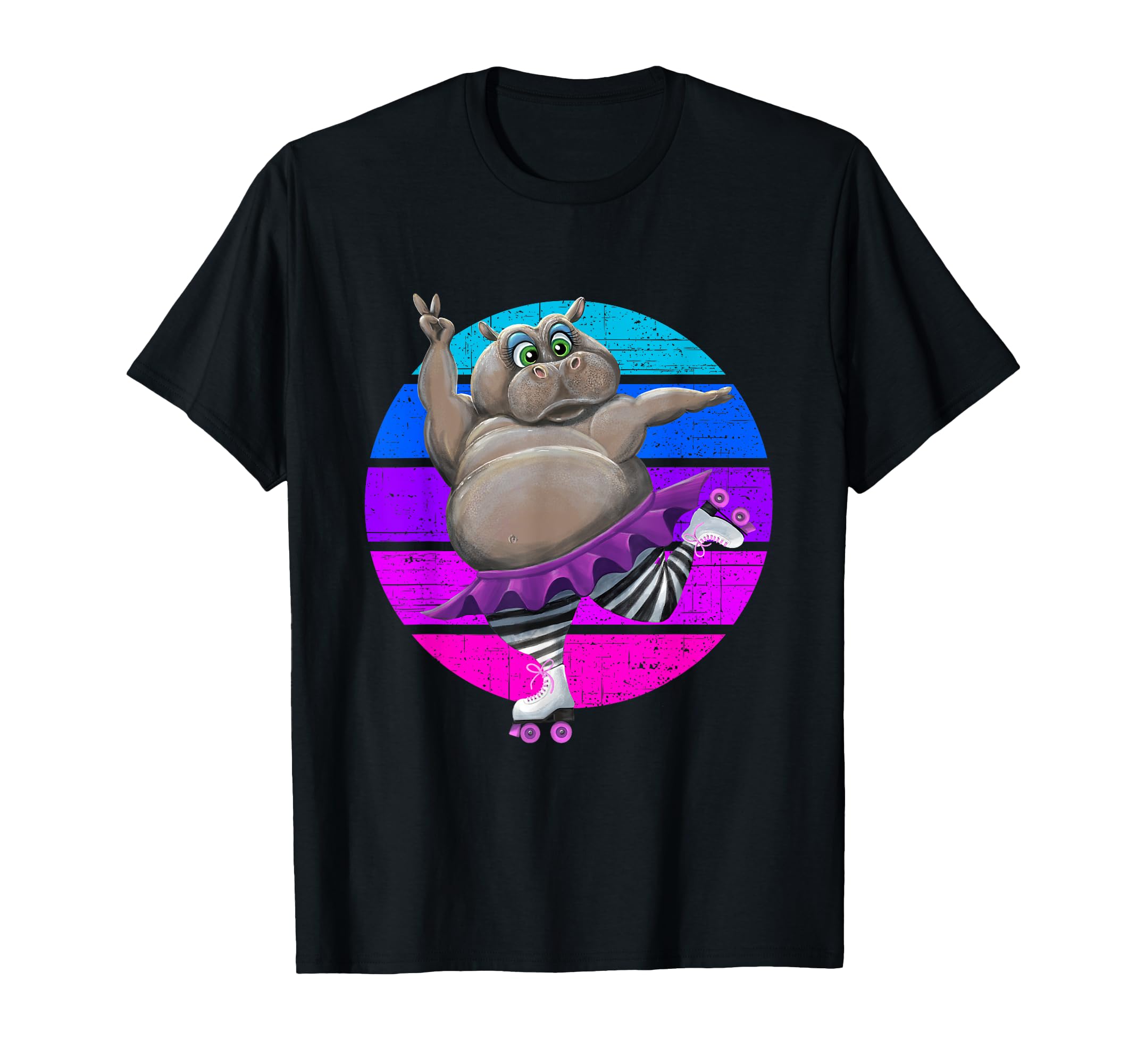Funny 80S Roller Skating Hippo Skater T-Shirt - Casual Everyday Wear Unisex - T-Shirt, Sweatshirt, Hoodie