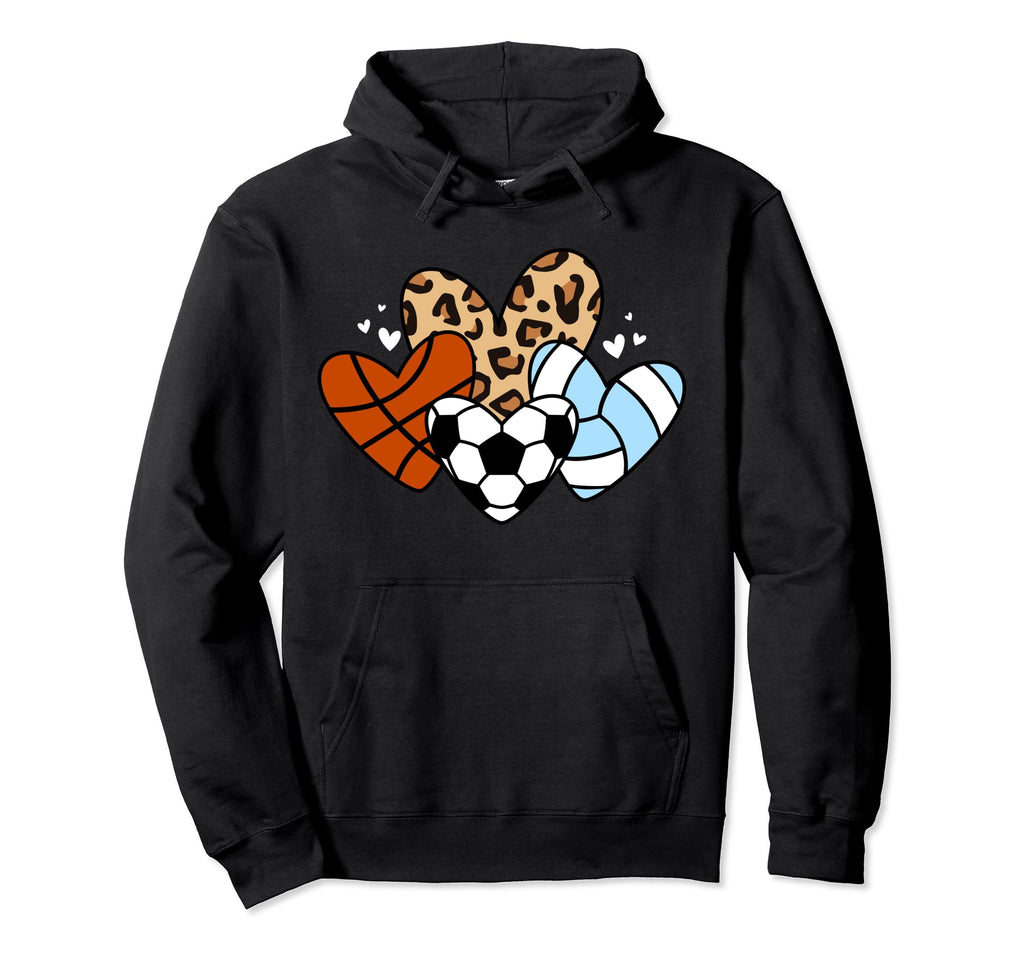 Soccer Basketball Volleyball Heart Funny Hoodie - Graphic Print for Adults - T-Shirt, Sweatshirt, Hoodie