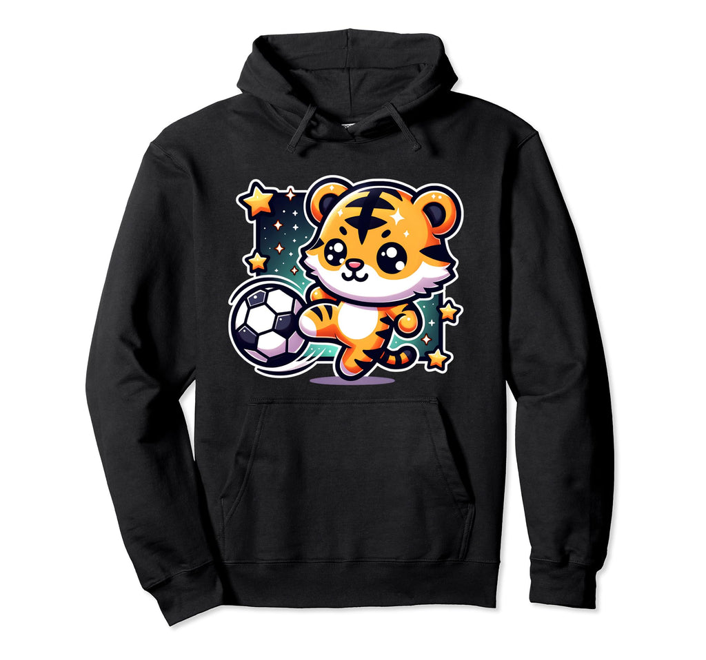 Tiger Soccer Player Kicking Soccer Ball Hoodie - Novelty Apparel for Adults - T-Shirt, Sweatshirt, Hoodie