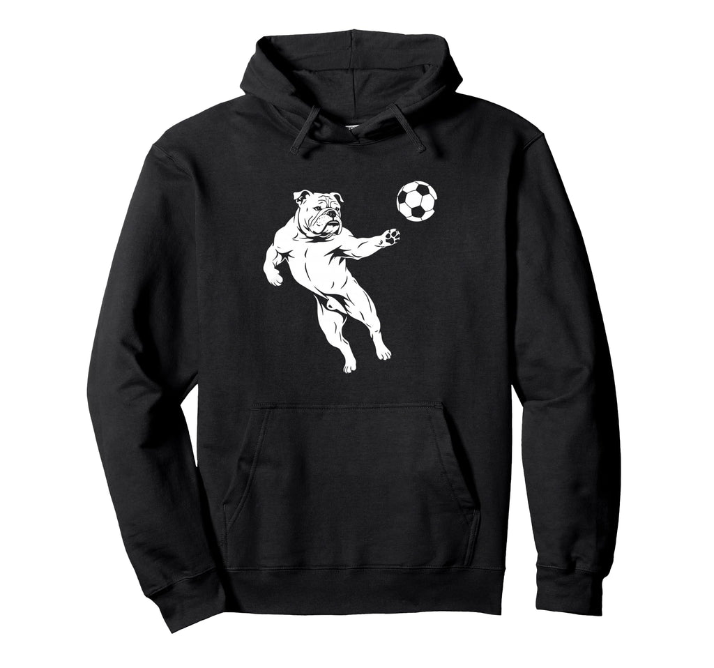 Bulldog Playing Soccer Funny Dog Lover Hoodie - Unique Graphic Unisex - T-Shirt, Sweatshirt, Hoodie